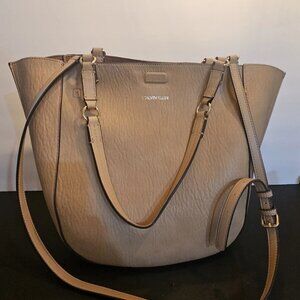 Calvin Klein Tote Hand Bag Tan Faux Leather Gold Hardware